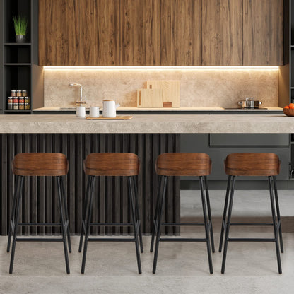Bar Stool, 24.5-Inch Height Industrial Pub Stool with Backrest and Footrest, Metal Legs, Low-Back Breakfast