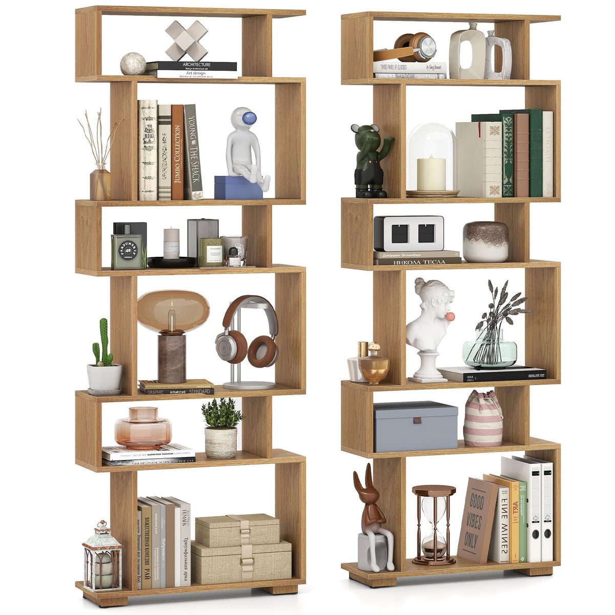 Goflame S Shaped Bookcase with 2 Anti Tipping Kits