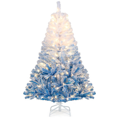 Goflame Pre-Lit Snow Flocked Christmas Tree | Artificial Hinged Xmas Full Tree