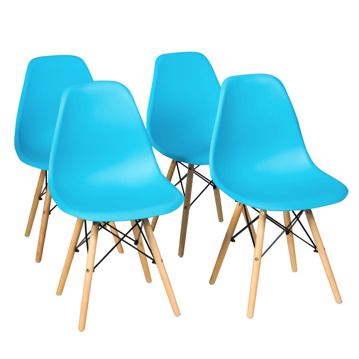 Goflame Dining DSW Chairs with Linen Cushion, Modern Mid Century Shell Chairs w/ Wood Legs