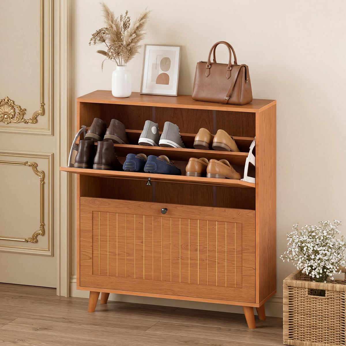 Goflame Shoe Storage Cabinet with 2 Flip Drawers