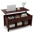 Goflame Lift Top Coffee Table - Rectangular Wooden Table w/Hidden Compartment & Open Storage Shelves