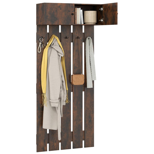 Goflame Wall Mounted Coat Rack 2-in 1 Hall Tree w/ 5 Double Hooks & 2-Door Cabinet