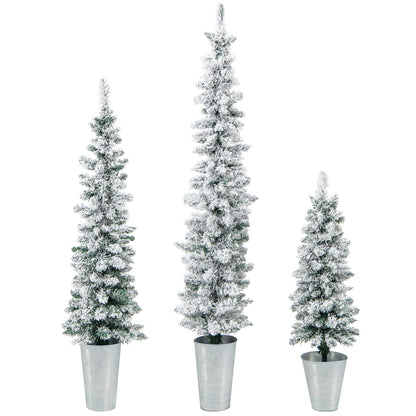 Goflame Set of 3 Artificial Christmas Tree, 3' 4' 5' Slim Pencil Xmas Tree with Silver Metal Buckets