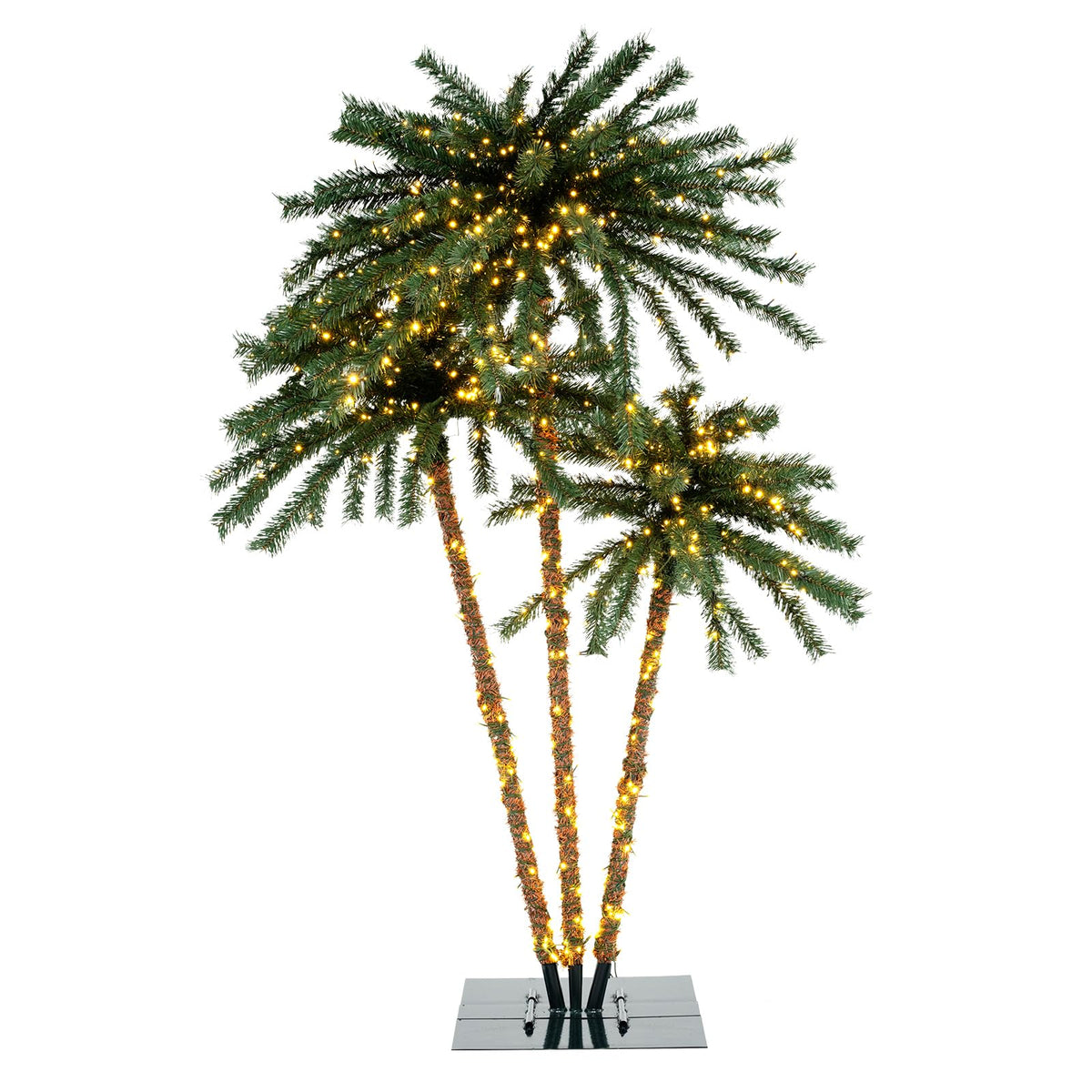Goflame Pre-Lit Artificial Christmas Tree, 4/5/6 FT Triple Coconut Plam Trees with Metal Base