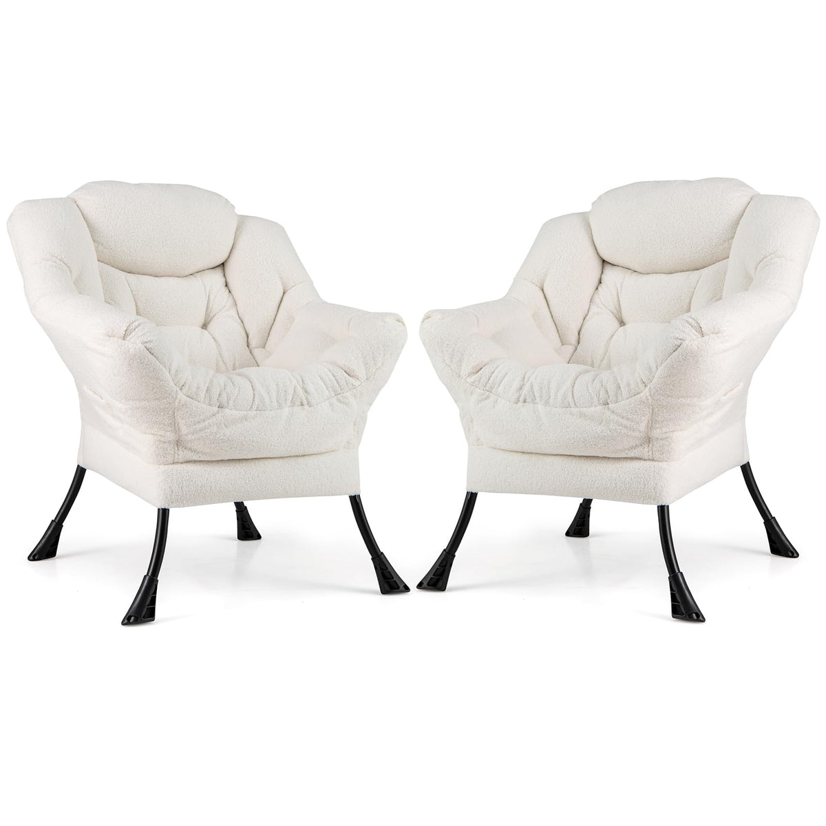 Goflame Set of 1/2 Lazy Chairs, Modern Sherpa Accent Chair w/Upholstered Single Sofa Chair w/Armrests & Side Pocket