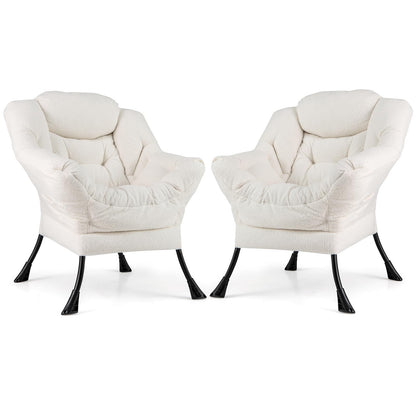 Goflame Set of 1/2 Lazy Chairs, Modern Sherpa Accent Chair w/Upholstered Single Sofa Chair w/Armrests & Side Pocket