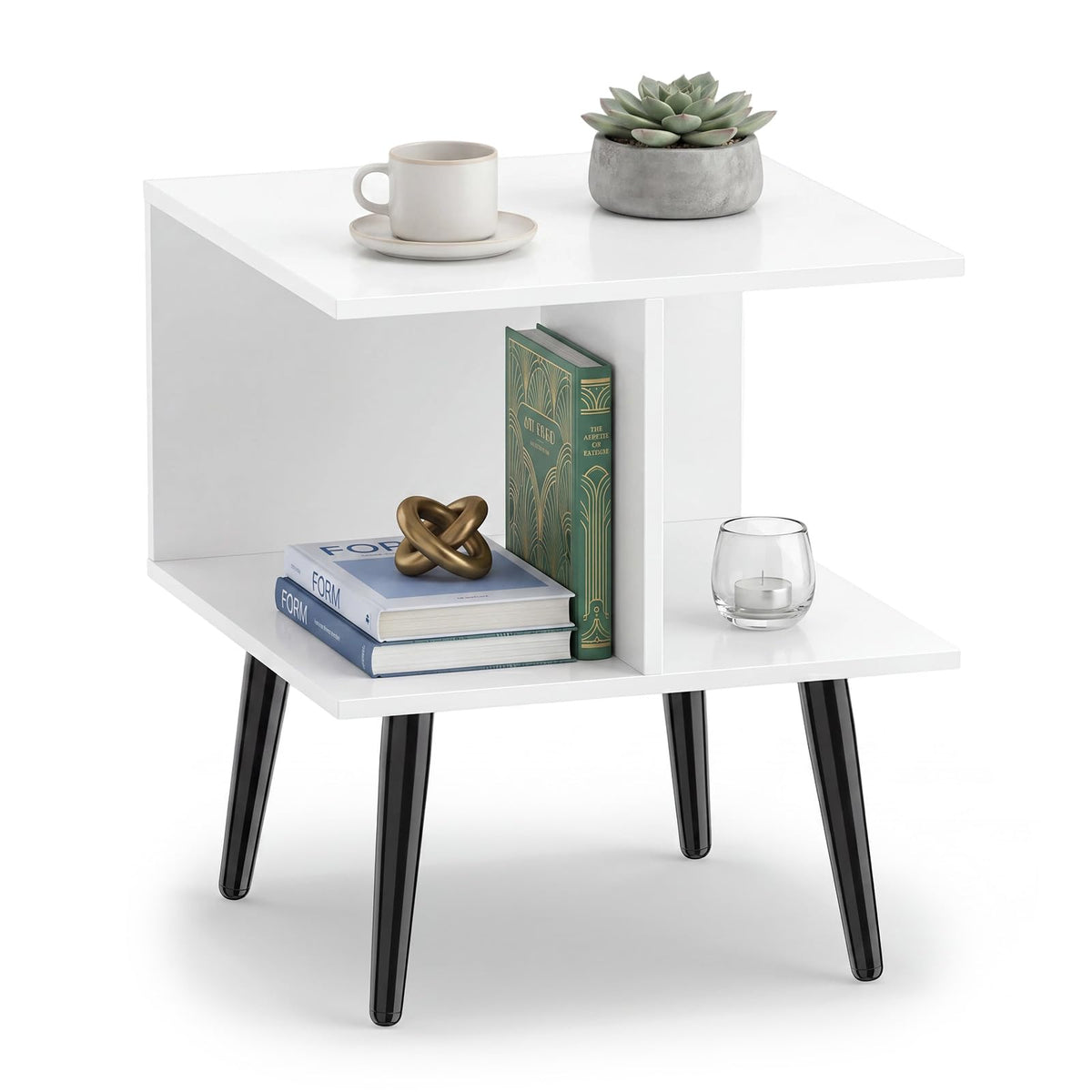 Goflame Mid Century Modern 2-Tier End Table with 2 Storage Compartments (1/2)