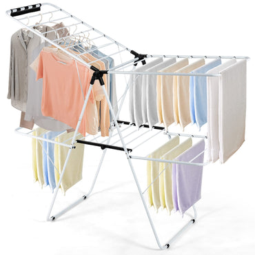 2-Tier Clothes Drying Rack, Folding Laundry Dry Rack with Adjustable Supporting Bar