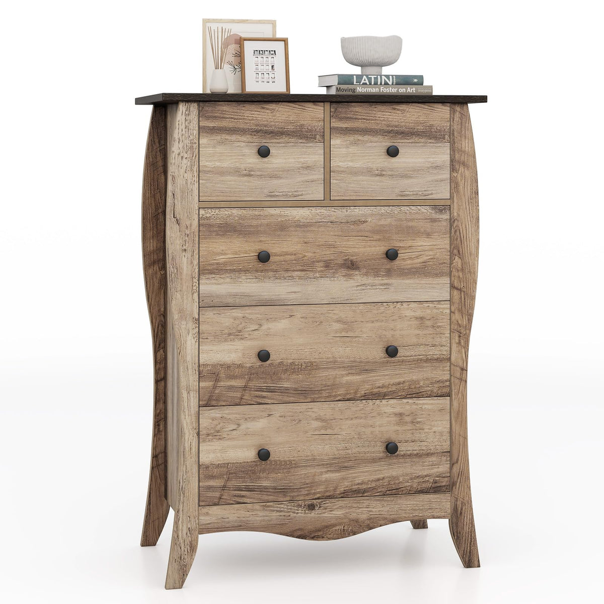 Goflame Storage Cabinet with Foldable & Detachable Fabric Drawers, Anti-Tipping Kit, 26.5” x 15” x 38” Farmhouse Floor Cabinet