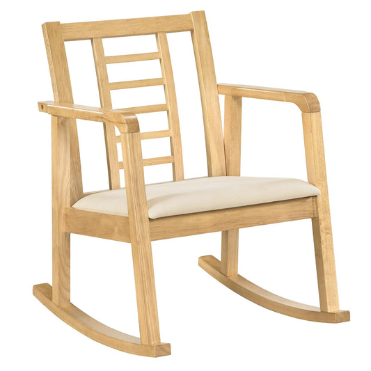 Goflame Wooden Solid Rubber Wood Rocker with Fabric Upholstered Seat (1/2)