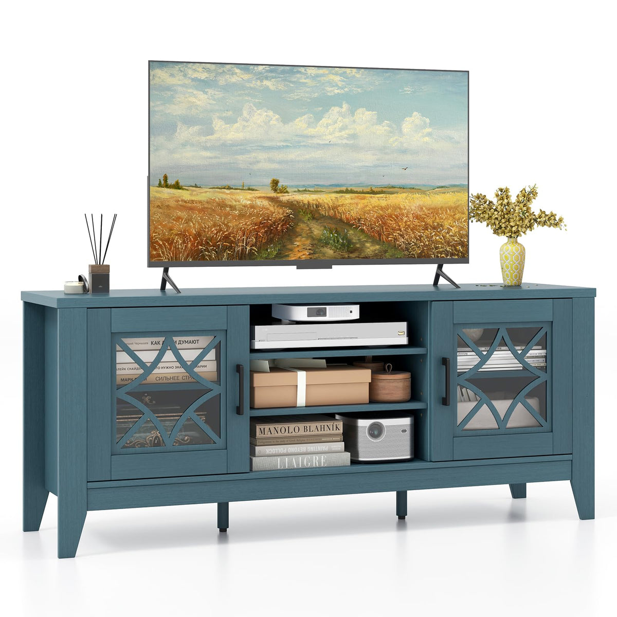 Goflame TV Stand for TVs up to 65”, Entertainment Center with 3-Position Adjustable Shelves