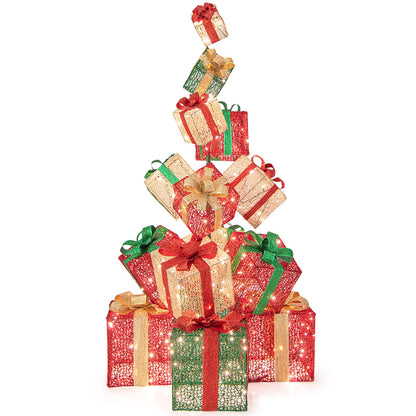 Goflame 15 Pieces Stackable Pre-lit Lighted Boxes Tower w/ 450 Warm White Lights