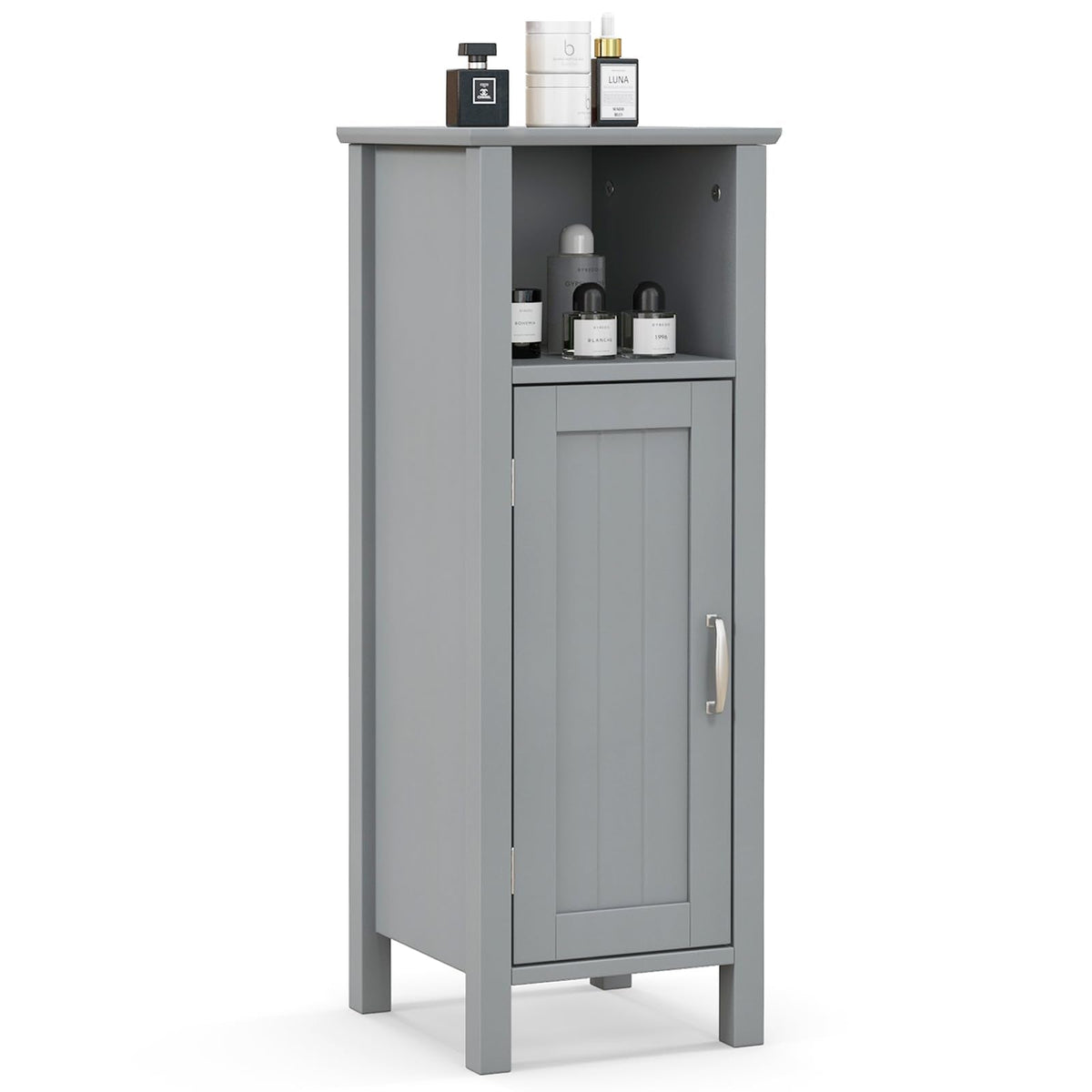 Goflame Narrow Bathroom Storage Cabinet - Corner Unit with Open Compartment, Adjustable Shelf