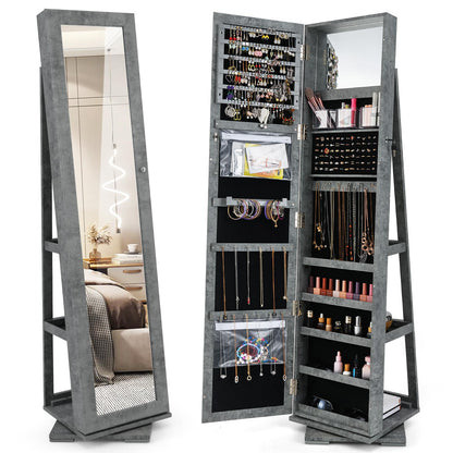 GOFLAME 360° Rotating Jewelry Armoire with Rear Storage Shelves