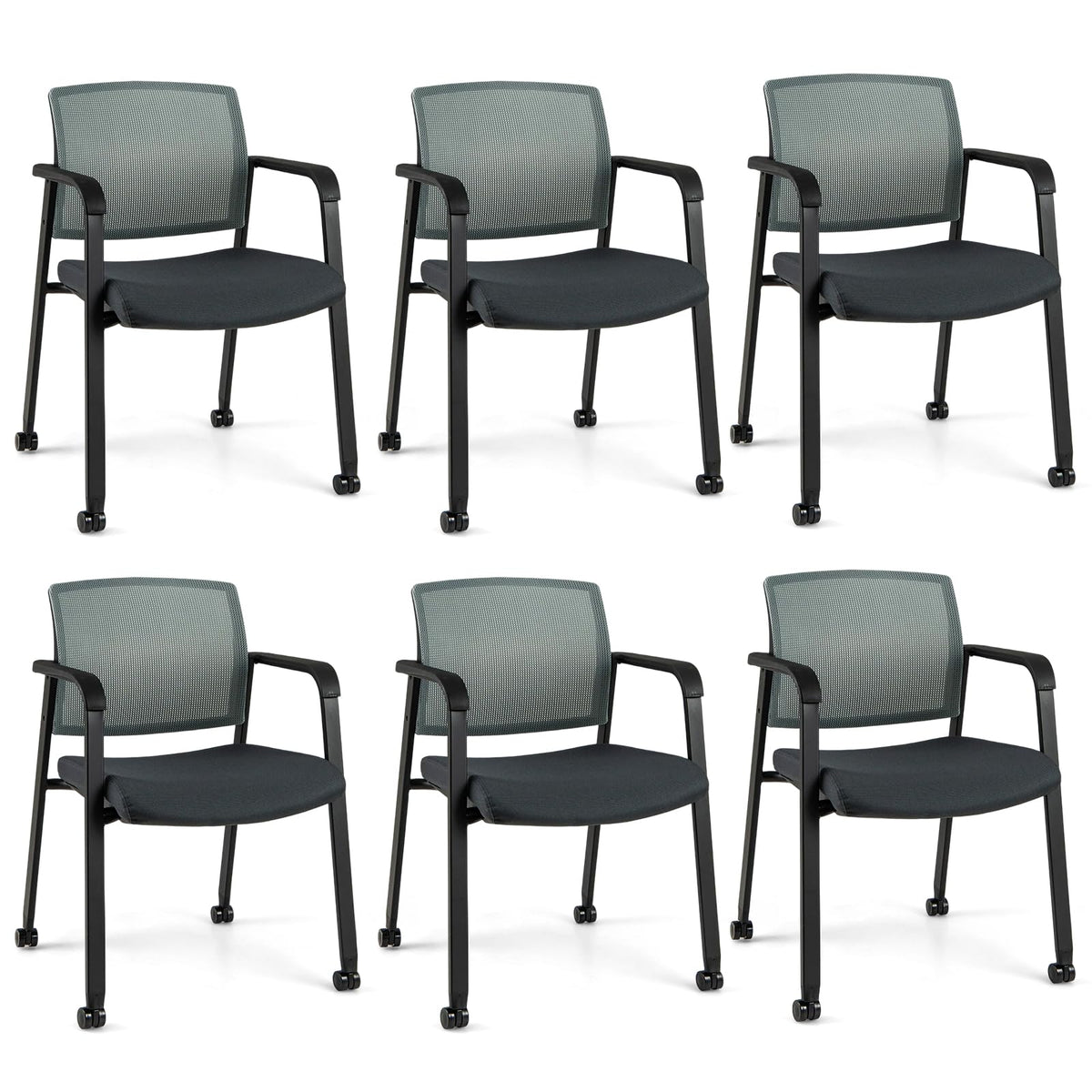 Goflame Waiting Room Chair Set, Rolling Office Desk Chairs with PU Wheels (2 / 4 / 6 / 8 / 10 / 12 Pack Options)