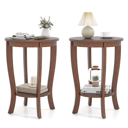 Goflame Round End Table with Storage Shelf Set of 2, Retro Nightstand with Solid Wood Legs, 24.5" Accent Table for Small Spaces