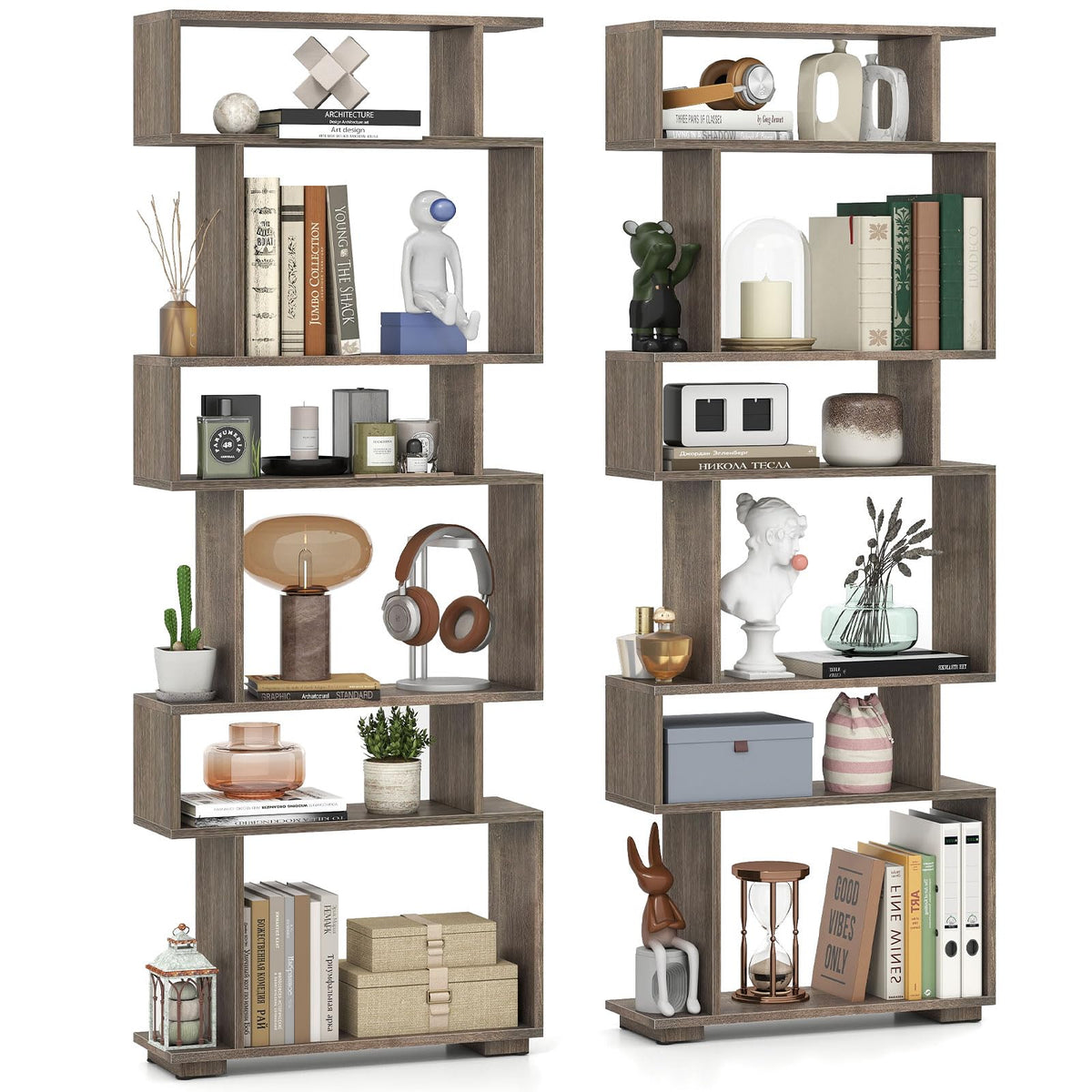 Goflame S Shaped Bookcase with 2 Anti Tipping Kits