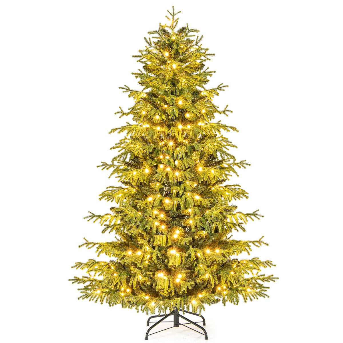 Goflame Pre-Lit Artificial Christmas Tree with PVC & Soft TPE Branch Tips & Foldable Metal Stand