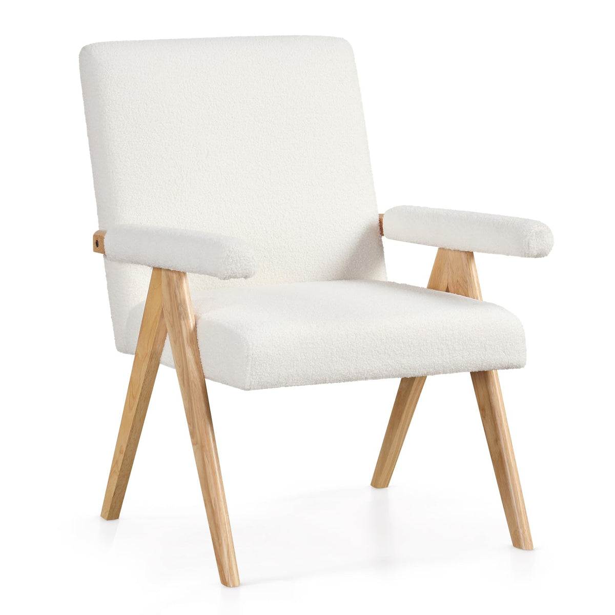 Goflame Mid-Century Modern Accent Chair, Sherpa Fabric Reading Chair with Padded Armrests