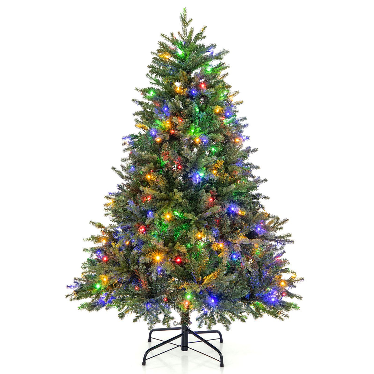 Goflame Pre-Lit Artificial Christmas Tree, Hinged Xmas Tree with Warm-White & Multi-Color LED Lights