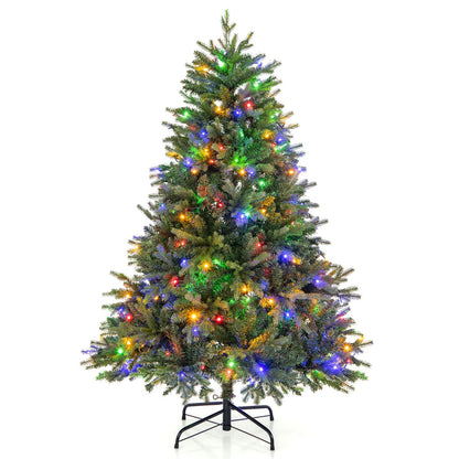 Goflame Pre-Lit Artificial Christmas Tree, Hinged Xmas Tree with Warm-White & Multi-Color LED Lights