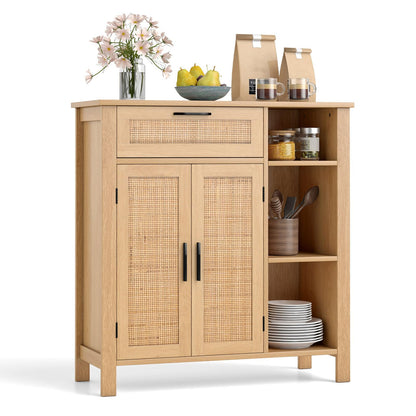Goflame Buffet Cabinet with 2 Doors, Drawer 3 Open Cubbies Adjustable Shelf (Natural)