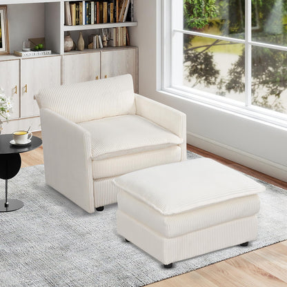 Goflame Oversized Accent Chair with Ottoman with Soft Corduroy Cushions