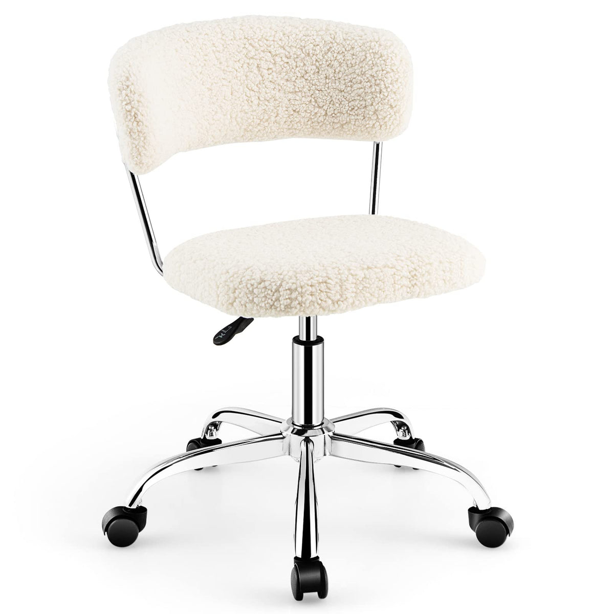 Goflame Home Office Chair, Faux Fur Low Back Swivel Leisure Chair w/Height Adjustable Padded Seat