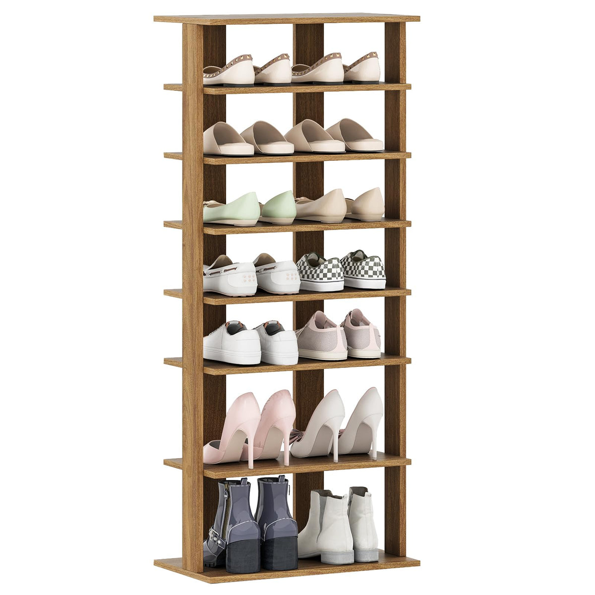 Goflame 8-Tier Wooden Shoe Rack Patented Double Row Shoe Organizer for 16 Pairs