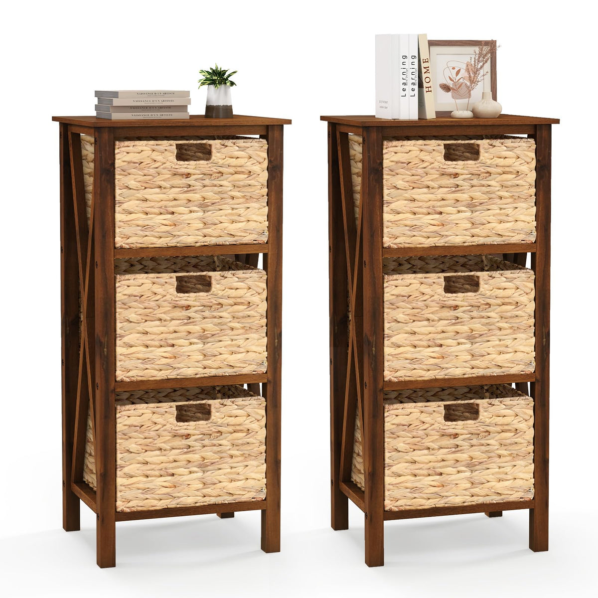 Goflame Wooden X-Design Side Table End Table