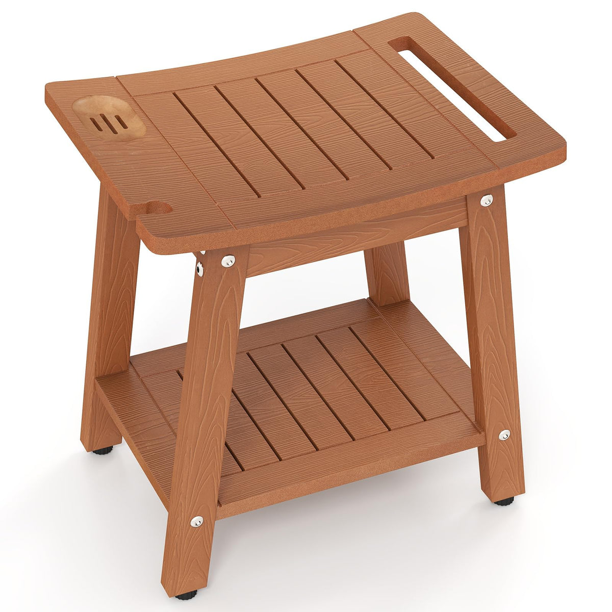 Goflame Shower Bench HIPS Waterproof Bath Spa Seat with Storage Shelf
