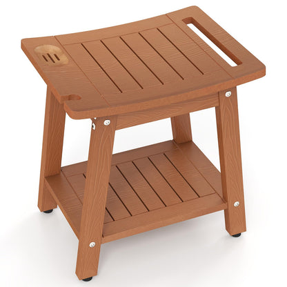 Goflame Shower Bench HIPS Waterproof Bath Spa Seat with Storage Shelf