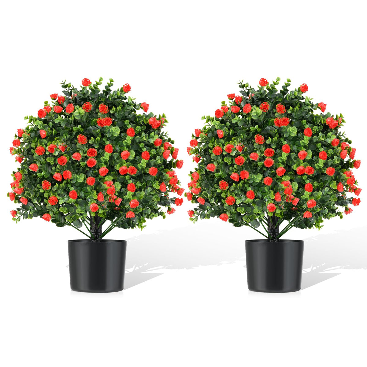 GOFLAME 21.5” Artificial Rose Topiary Ball Tree Set of 2