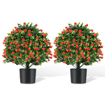 GOFLAME 21.5” Artificial Rose Topiary Ball Tree Set of 2