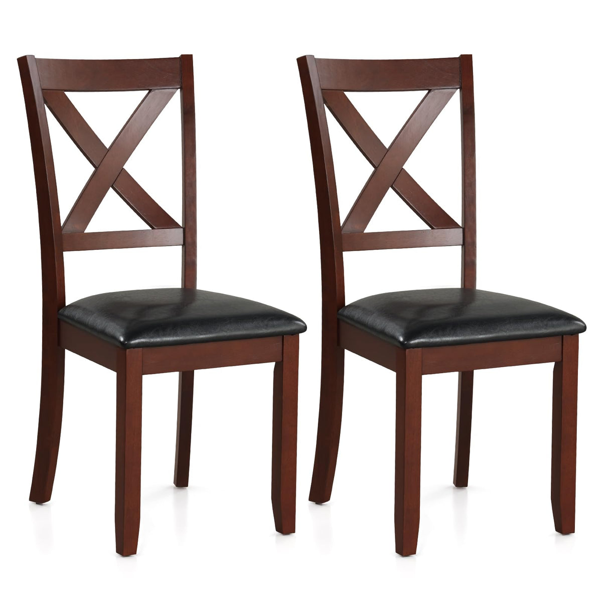 Goflame Wood Dining Chairs, Faux Leather Upholstered Dining Chairs with Rubber Wood Legs