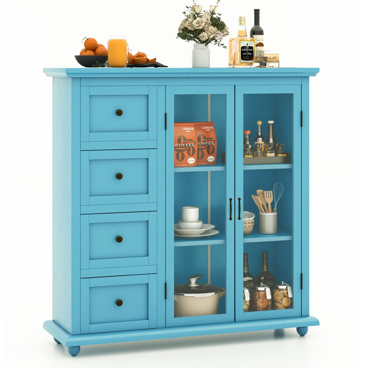 Goflame Buffet Sideboard with Storage - Kitchen Pantry Cabinet with 2 Doors, 4 Drawers, Adjustable Shelf