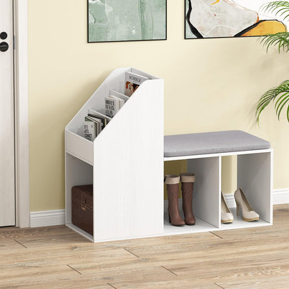 Goflame Shoe Storage Bench, Entryway Bench w/Side Holder & Padded Seat Cushion, 3 Storage Compartments