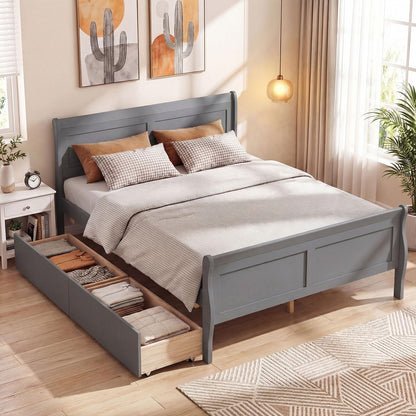 Goflame Twin/ Full/ Queen Bed with 2 Storage Drawers Wood Platform Bed with Headboard & Footboard