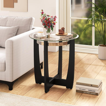 Goflame Round Glass End Table - 24’’ Side Table with Tempered Glass Top