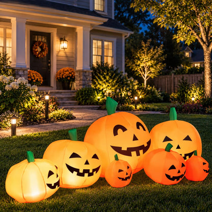 7.5 Ft Halloween Inflatable Pumpkin Patch, Inflatable Blow Up Flashing Lights 7 Pumpkins