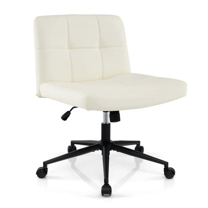 Goflame Criss Cross Chair with Wheels, PU Leather Cross Legged Office Chair, Height-adjustable Swivel Vanity Chair