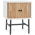 Goflame Mid-Century Modern Nightstand, Wood Bedside Table with Sliding Doors and 4 Metal Legs
