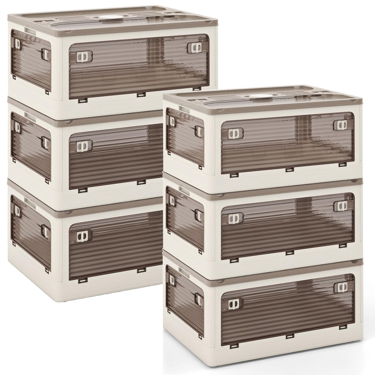 Goflame Storage Bins with Lids and Hidden Wheels, 3/6 Pack Stackable Collapsible Storage Boxes with 5 Opening Doors
