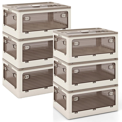 Goflame Storage Bins with Lids and Hidden Wheels, 3/6 Pack Stackable Collapsible Storage Boxes with 5 Opening Doors