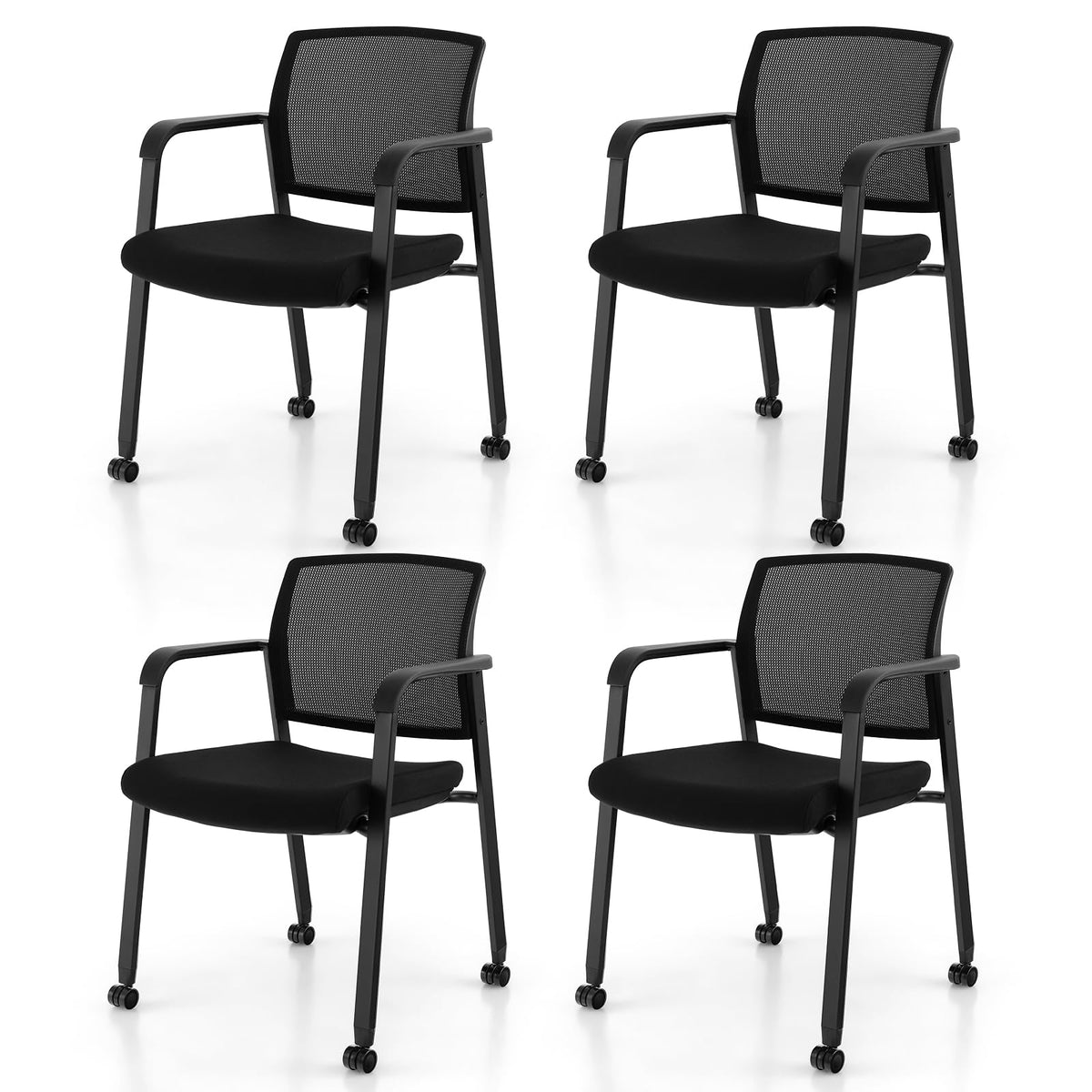 Goflame Waiting Room Chair Set, Rolling Office Desk Chairs with PU Wheels (2 / 4 / 6 / 8 / 10 / 12 Pack Options)