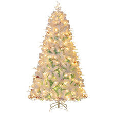 Goflame 6FT / 7FT Hinged Lighted Xmas Tree with Snow Flocked Branch Tips & LED Lights