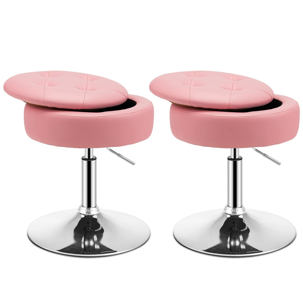 GOFLAME 360° Swivel PU Leather Vanity Stool with Storage Set of 2