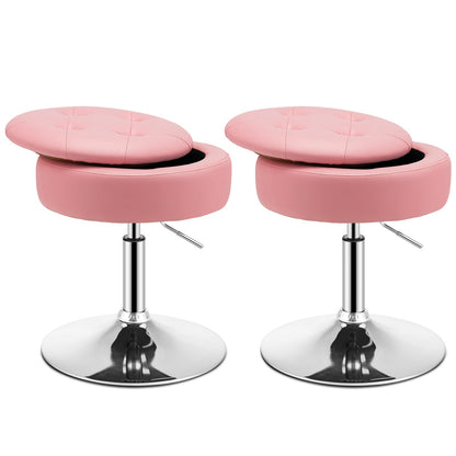 GOFLAME 360° Swivel PU Leather Vanity Stool with Storage Set of 2