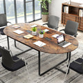 Goflame Large Oval Meeting Table for 10 to 12 People with Dual Cable Holes and Metal Legs